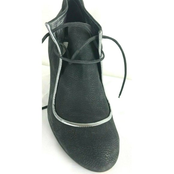 MICHEL VIVIEN Italy Black Wedge Booties Black Pebble Suede Leather Boots Sz 39 - Picture 5 of 9